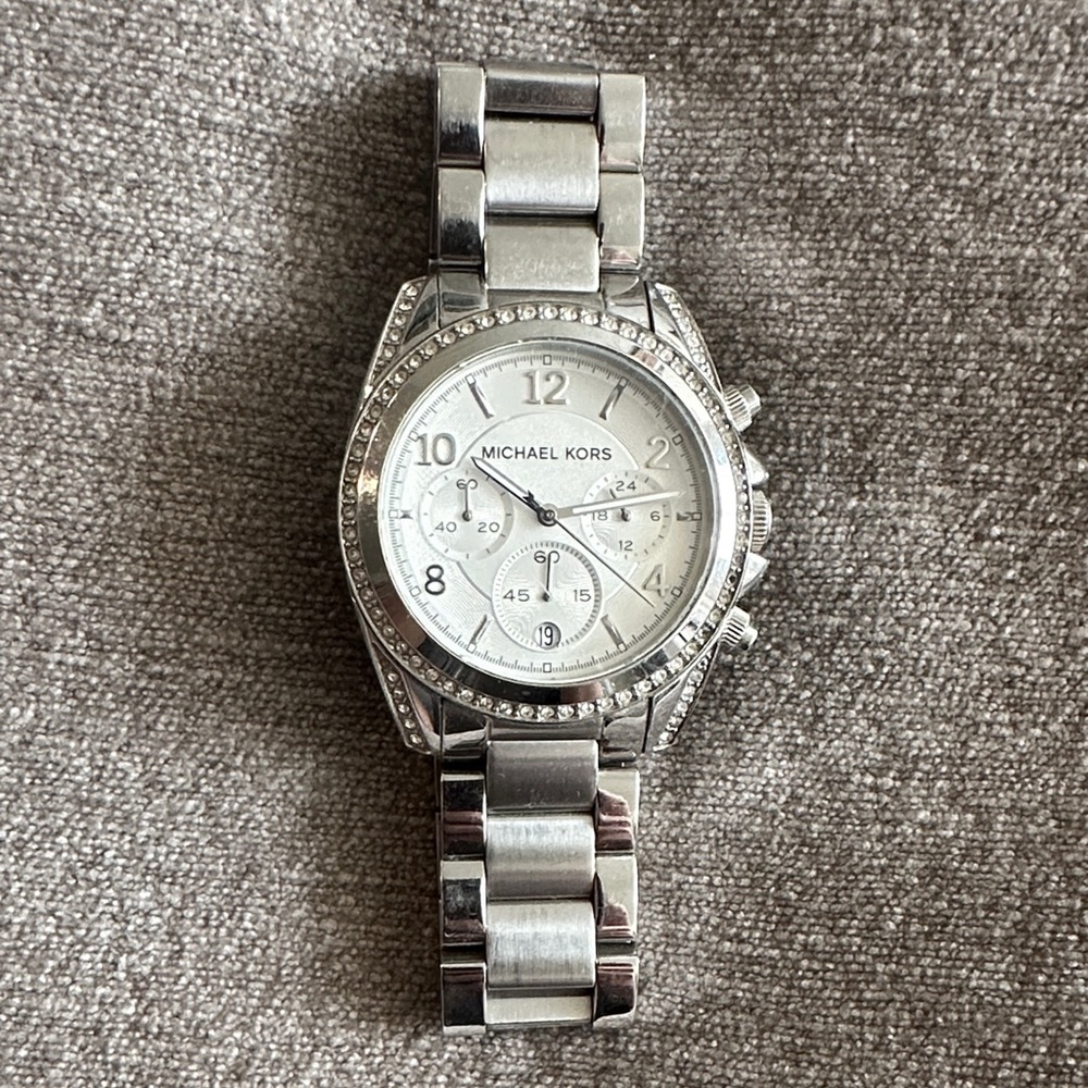 Michael Kors Silver Tone Watch with Crystal Accents